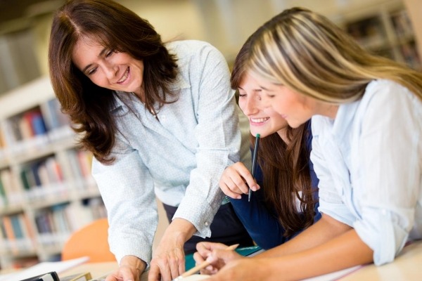 Female students at the library